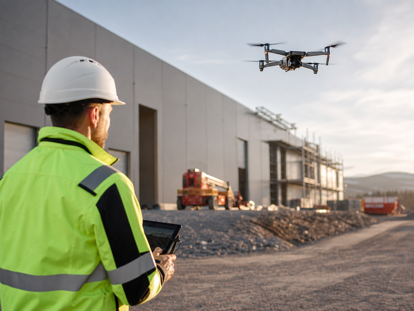 Droneproduksjon ved industribygg
